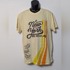 Men's Original Gravity New York Oriental Graphic Pale Yellow T-shirt Size XL